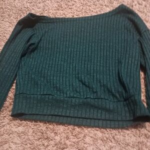 Teal Ribbed One Shoulder Sweater